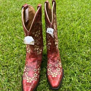 Embroidered Red Floral Cowboy Boots